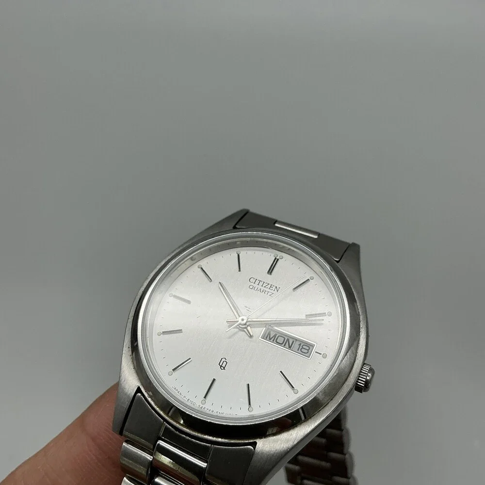 Vintage Citizen Mens Watch 35mm 4-S13823 Stainless Day Date New Battery 7
